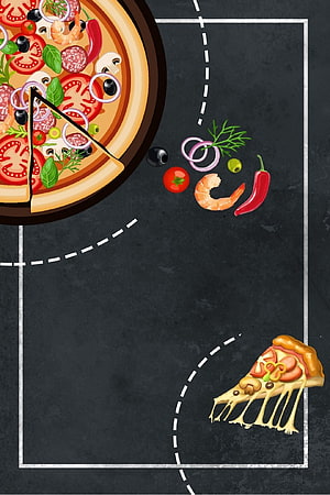 Illustrated Pizza Menu Template With Toppings And Slices On Dark Chalkboard Background HD phone wallpaper