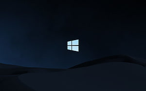 Windows 10 Dark Minimalist Landscape with Glowing Logo on Rolling Hills HD wallpaper