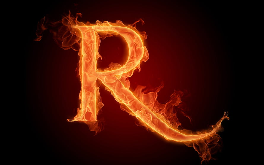 Flaming Letter R in Fire on Dark Background HD wallpaper