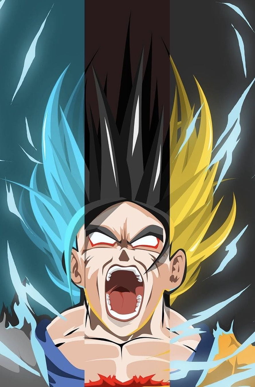 Goku Dragon Ball Z Super Saiyan Transformation Split Portrait Anime Wallpaper HD phone wallpaper