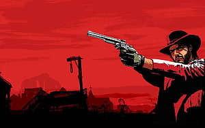 John Marston Aiming Revolver in Red Dead Redemption Western Artwork HD wallpaper