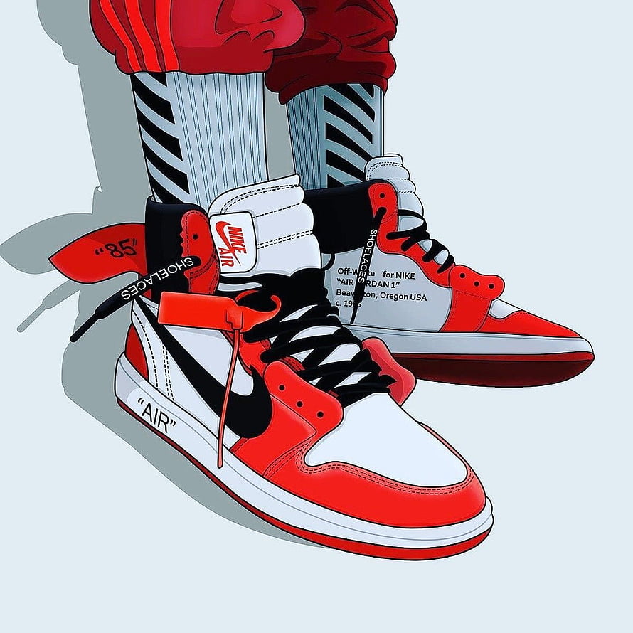 Illustrated Nike Air Jordan 1 High Sneakers in Red White and Black Colorway HD phone wallpaper