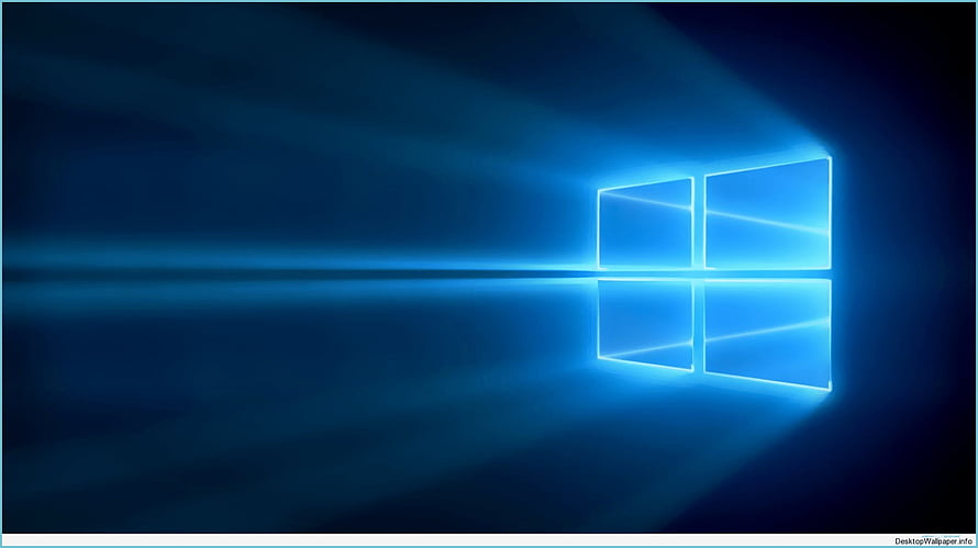 Windows 10 Blue Glowing Logo with Reflection on Dark Background HD wallpaper