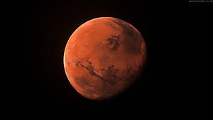 Mars Red Planet Floating in Deep Space Against Starry Black Background HD wallpaper