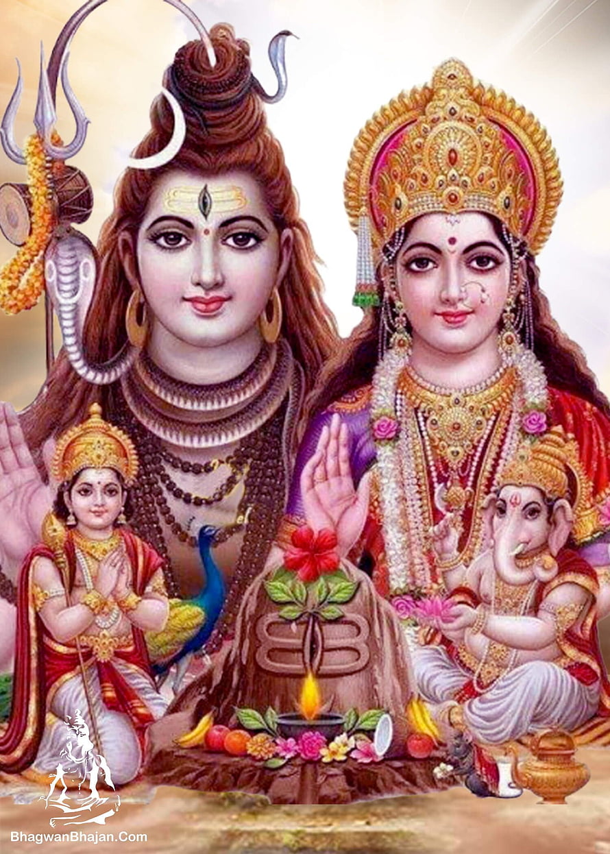 Shiv Parivar Family Portrait with Ganesha and Lakshmi in Traditional Indian Art HD phone wallpaper