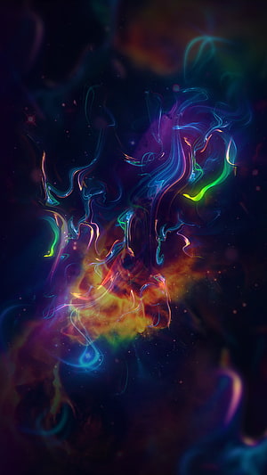 Vibrant Abstract Nebula with Swirling Neon Light Trails and Cosmic Dust HD phone wallpaper