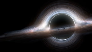 Supermassive Black Hole with Glowing Accretion Disk and Gravitational Lensing in Deep Space HD wallpaper