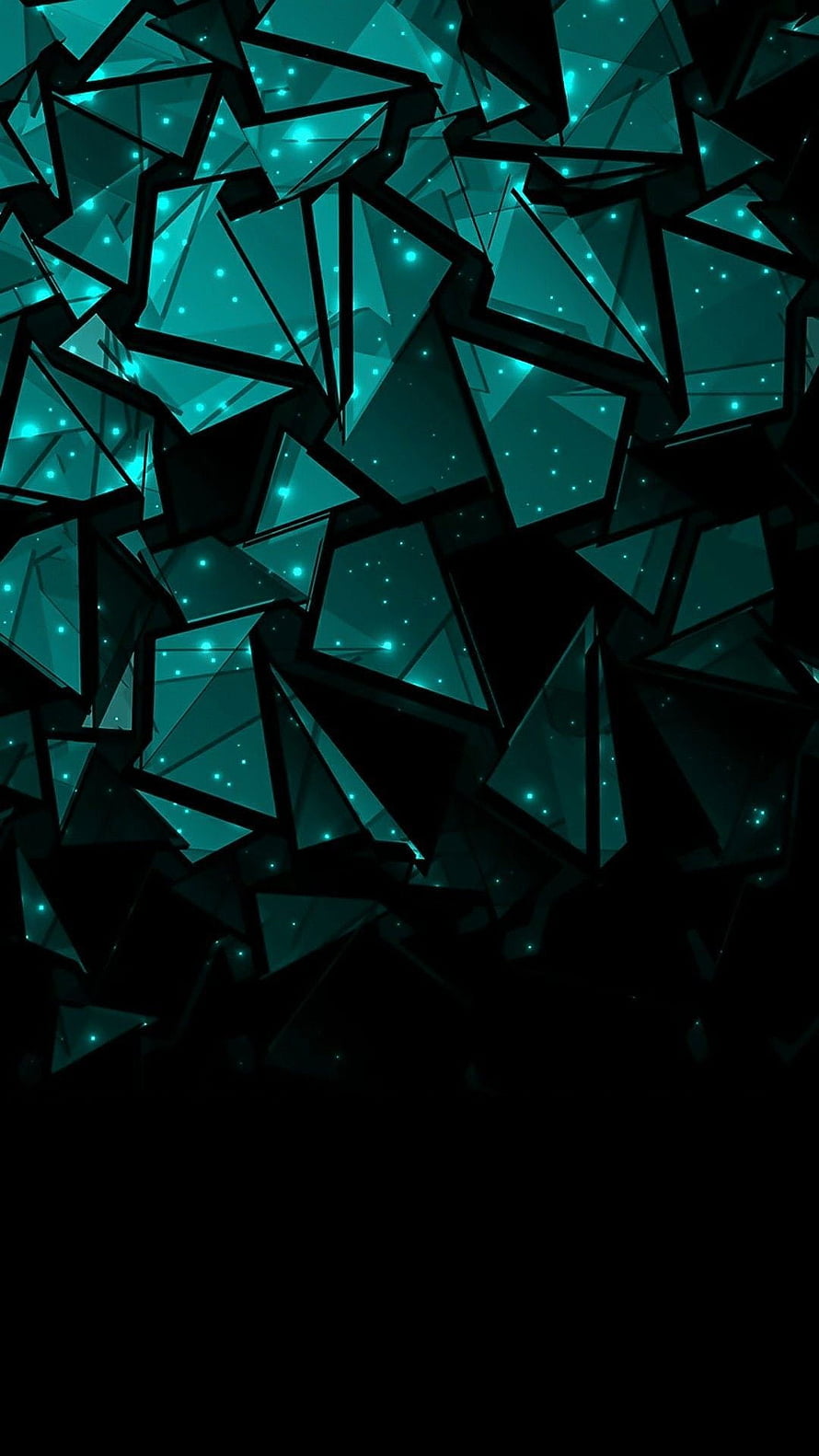 Abstract Geometric Shards in Teal and Black with Glowing Particles HD phone wallpaper