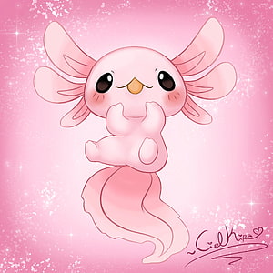 Cute Pink Axolotl Kawaii Illustration with Sparkling Background HD phone wallpaper