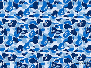 Blue A Bathing Ape Camo Pattern with BAPE Head Logo Repeating Design HD wallpaper