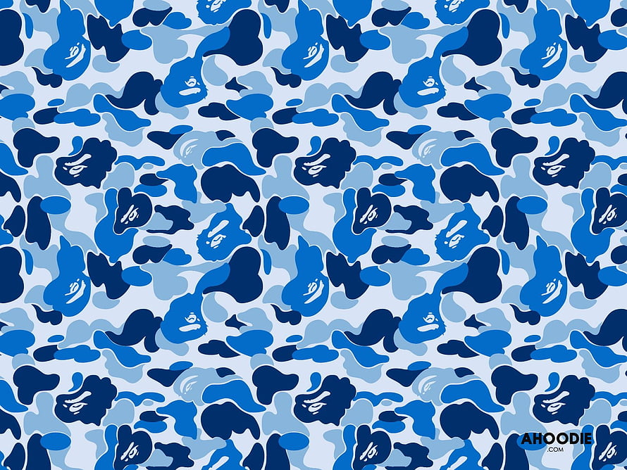 Blue A Bathing Ape Camo Pattern with BAPE Head Logo Repeating Design HD wallpaper