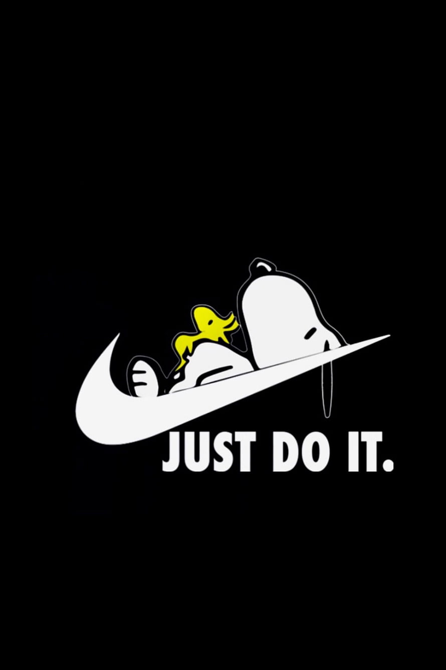 Snoopy and Woodstock Reclining on Nike Swoosh with Just Do It Slogan HD phone wallpaper