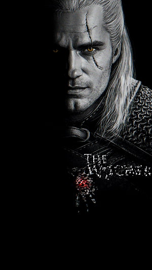 Geralt of Rivia from The Witcher in Dark Armor with Glowing Amber Eyes and Facial Scar HD phone wallpaper