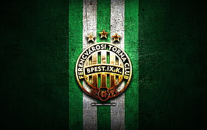 Ferencvaros TC Emblem on Green and White Striped Background with Three Stars HD wallpaper