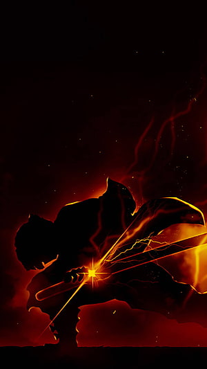 Zenitsu Agatsuma Demon Slayer Silhouette with Lightning Breathing in Dark Red Atmosphere HD phone wallpaper