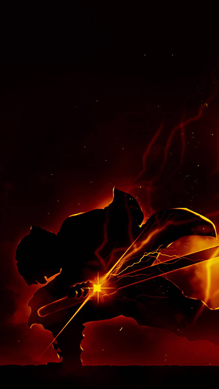 Zenitsu Agatsuma Demon Slayer Silhouette with Lightning Breathing in Dark Red Atmosphere HD phone wallpaper