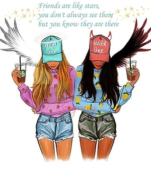 Mild One and Wild One Best Friends Cartoon Illustration with Angel and Devil Wings HD phone wallpaper