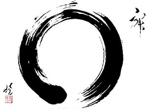 Minimalist Zen Enso Circle with Traditional Japanese Calligraphy and Red Seal HD wallpaper