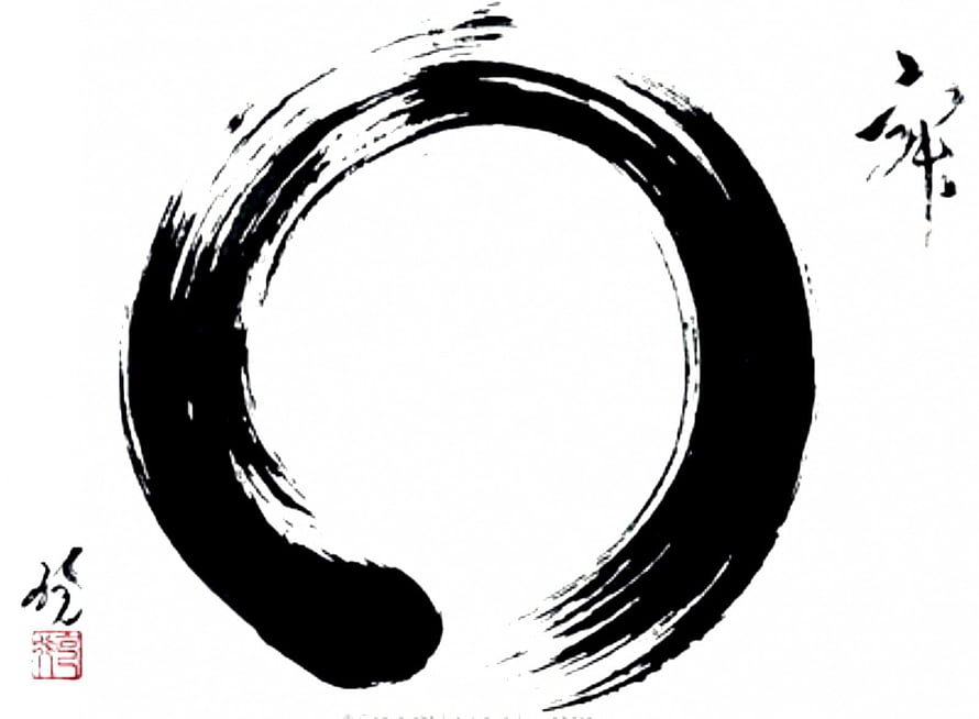 Minimalist Zen Enso Circle with Traditional Japanese Calligraphy and Red Seal HD wallpaper