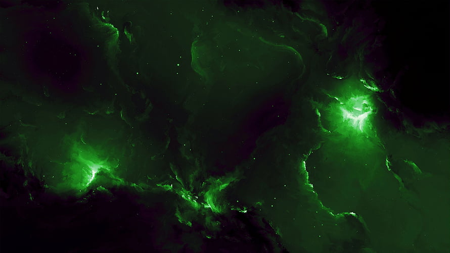 Vibrant Green Nebula Clouds and Starlight in Deep Space HD wallpaper