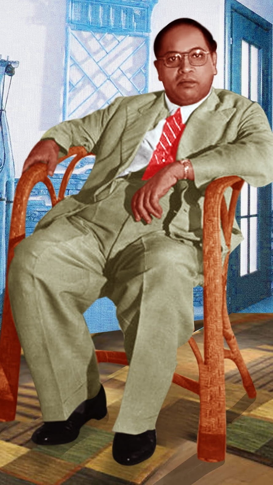 Dr. B. R. Ambedkar Seated Portrait in Green Suit and Red Tie HD phone wallpaper
