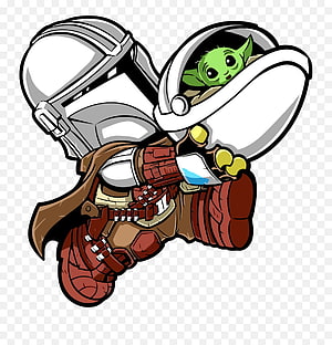Chibi Style The Mandalorian and Grogu Star Wars Cartoon Illustration HD phone wallpaper