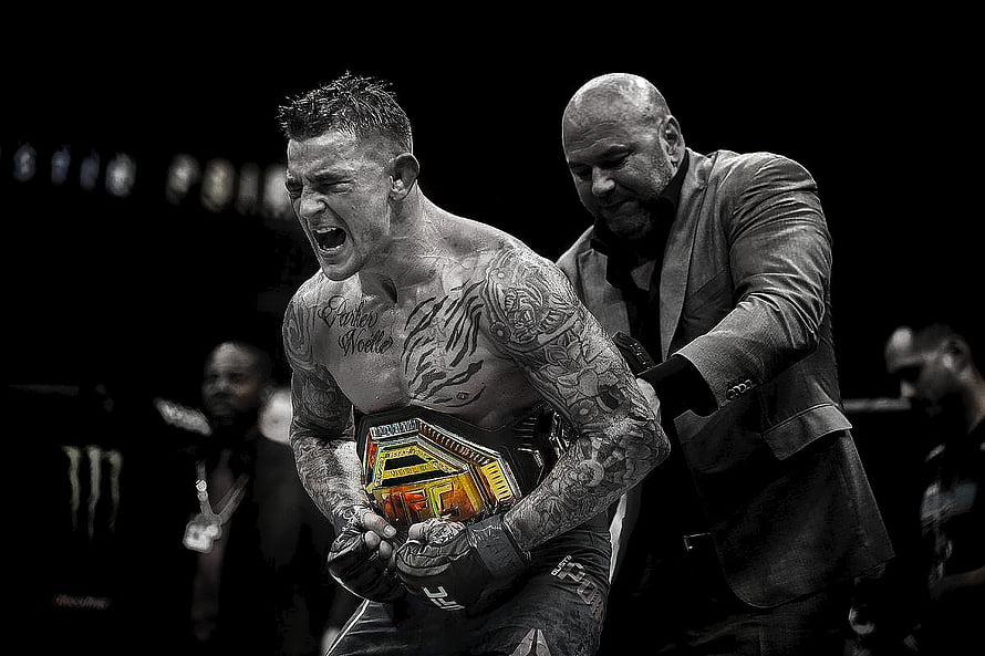 Dustin Poirier Celebrates UFC Championship Victory in the Octagon HD wallpaper