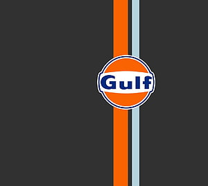 Gulf Racing Logo with Orange and Blue Stripes on Dark Background HD wallpaper