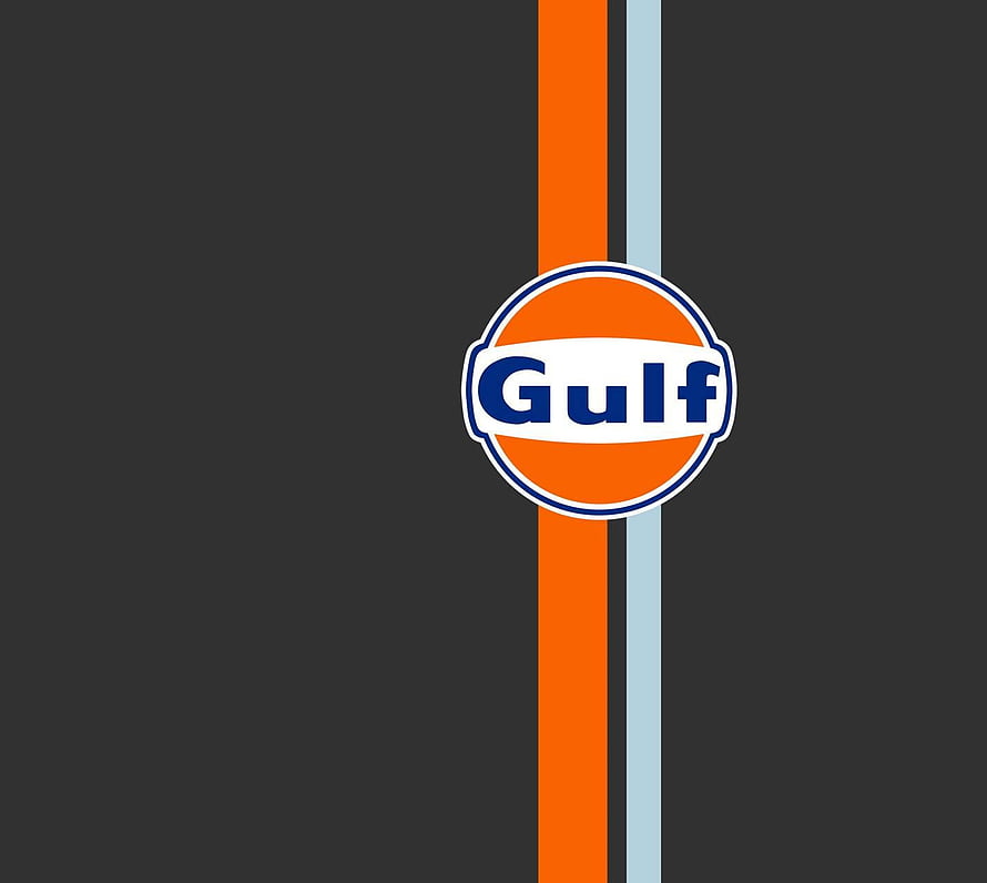 Gulf Racing Logo with Orange and Blue Stripes on Dark Background HD wallpaper