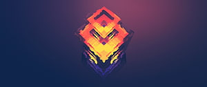 Vibrant Abstract Geometric Cube with Warm Orange and Yellow Tones on a Cool Purple Gradient Background HD wallpaper