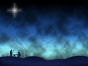 Silhouette Nativity Scene Under Starry Night Sky With Bright Star HD wallpaper