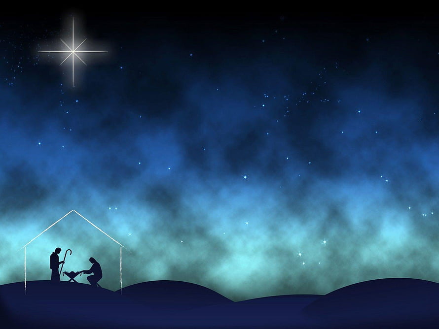 Silhouette Nativity Scene Under Starry Night Sky With Bright Star HD wallpaper