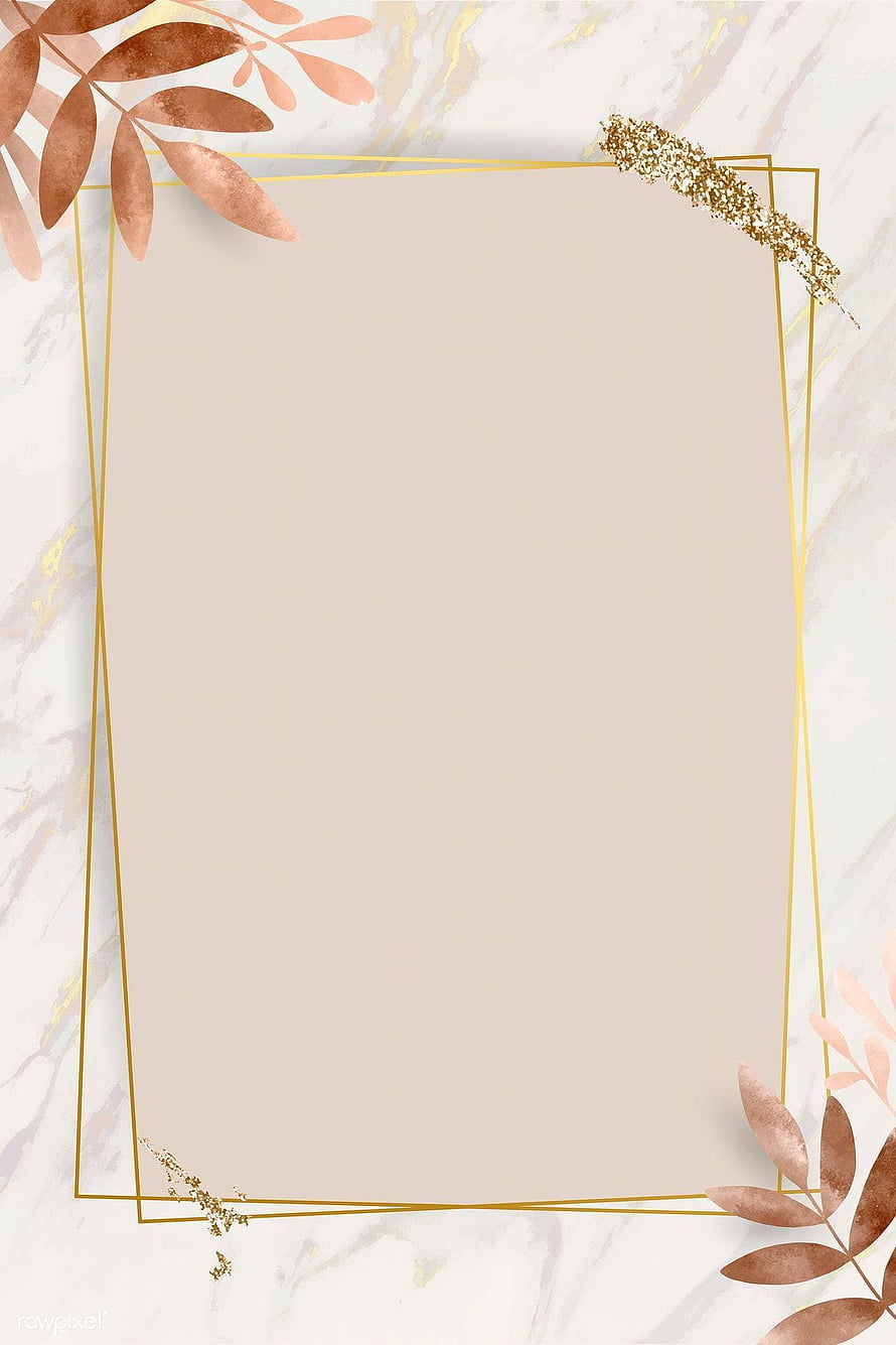 Elegant Gold Geometric Frame with Watercolor Botanical Accents on Marble Background HD phone wallpaper