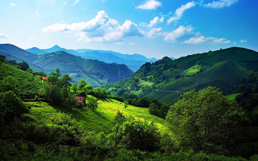 Lush Green Hill Station Landscape with Rolling Mountains and Blue Sky HD wallpaper