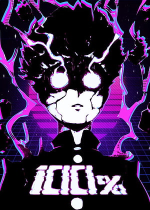 Mob Psycho 100 Anime Character with Glowing Eyes and Neon Purple Grid Background HD phone wallpaper