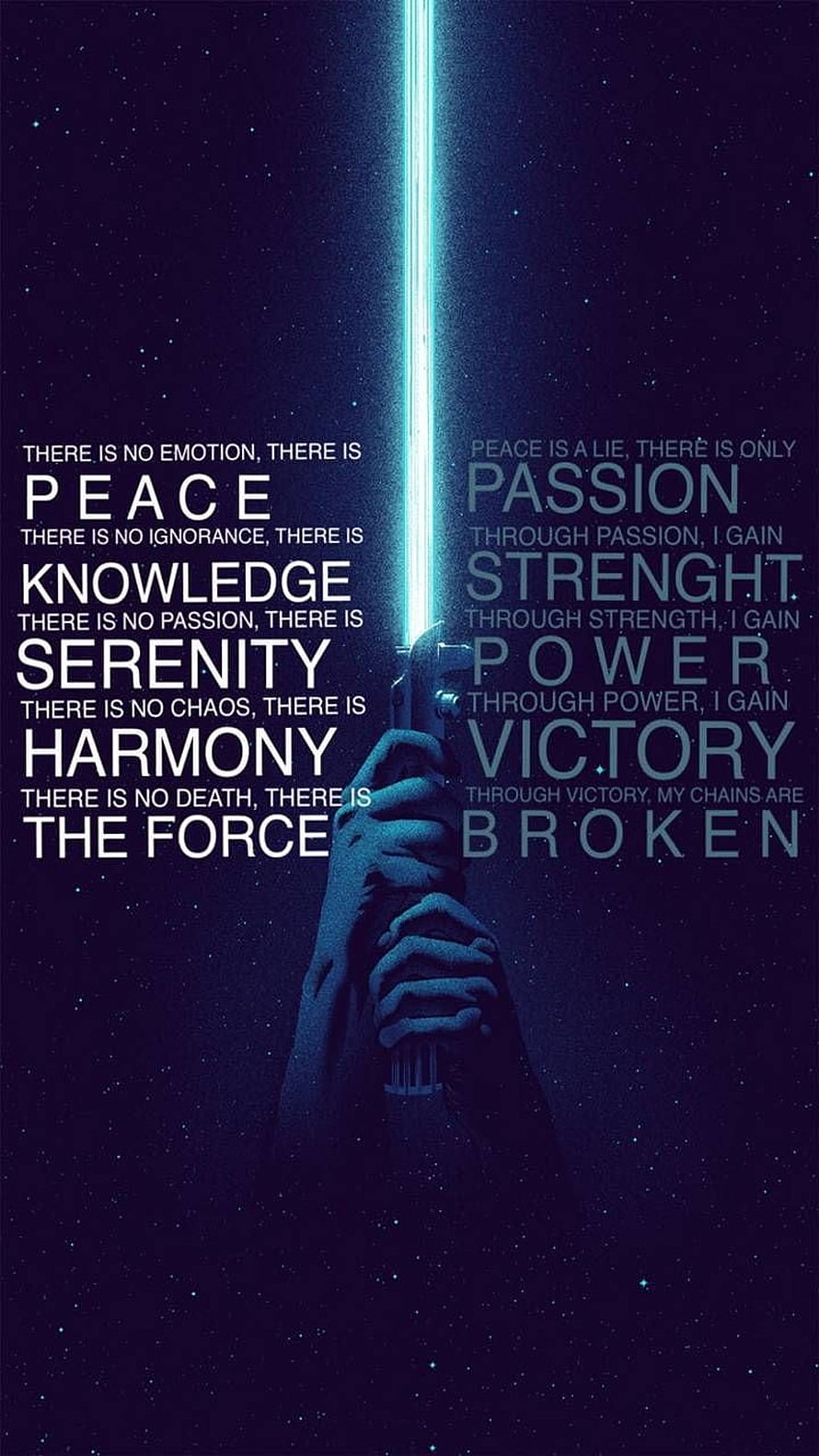 Star Wars Jedi Code and Sith Creed Typography Poster with Blue Lightsaber HD phone wallpaper