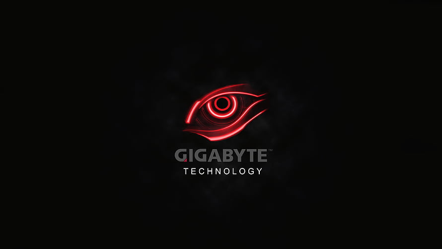 Gigabyte Aorus Red Neon Eye Logo on Black Background HD wallpaper