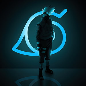 Hatake Kakashi from Naruto Standing Before a Glowing Blue Symbol in a Dark Minimalist Scene HD phone wallpaper
