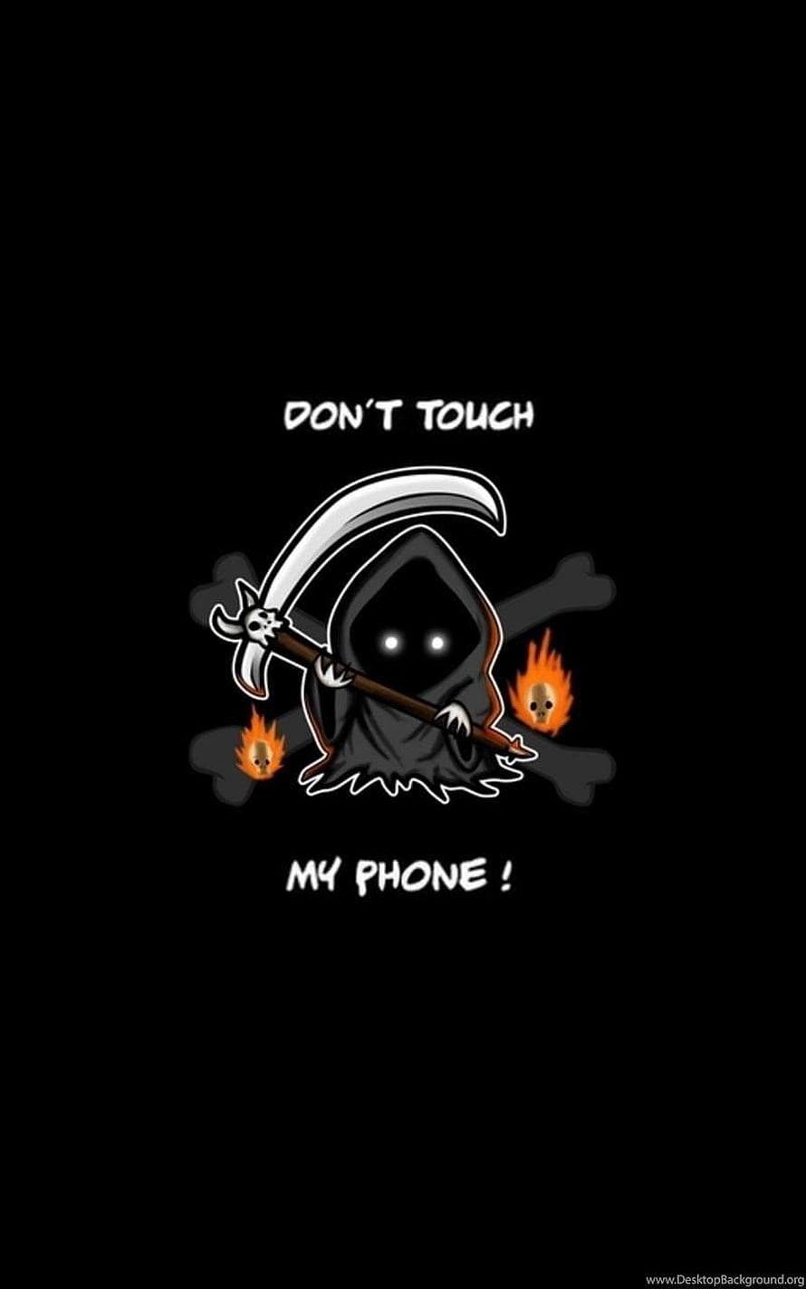 Cute Grim Reaper Cartoon with Scythe and Crossed Bones on Black Background HD phone wallpaper