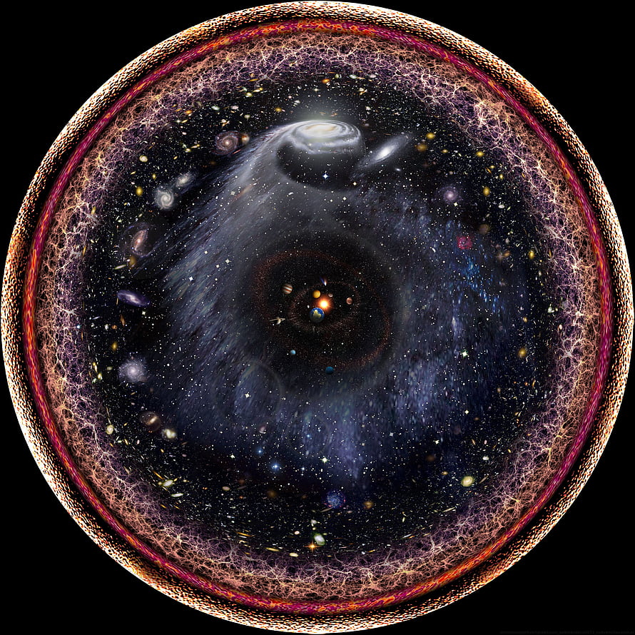 Observable Universe Cosmic Web and Spiral Galaxies in a Logarithmic Radial Projection HD phone wallpaper