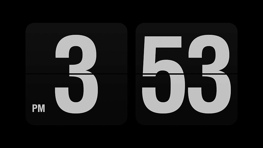 Minimalist Black Flip Clock Displaying 3:53 PM in White Numerals HD wallpaper