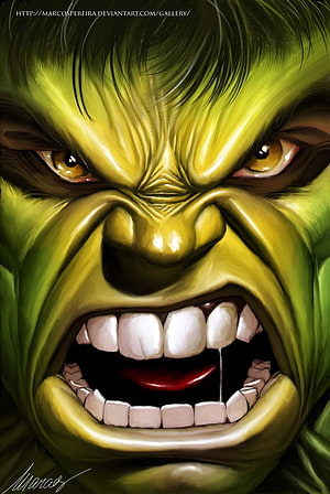 Incredible Hulk Fierce Green Face Digital Art Portrait HD phone wallpaper
