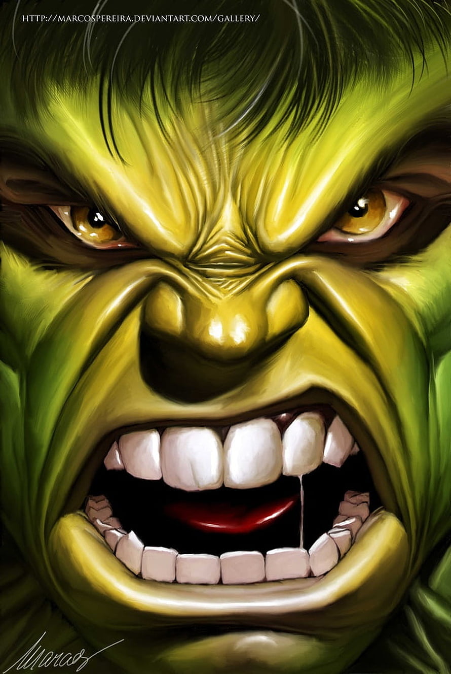 Incredible Hulk Fierce Green Face Digital Art Portrait HD phone wallpaper