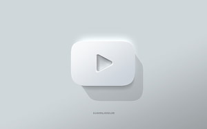 Minimalist 3D YouTube Play Button Icon on Soft White Background HD wallpaper