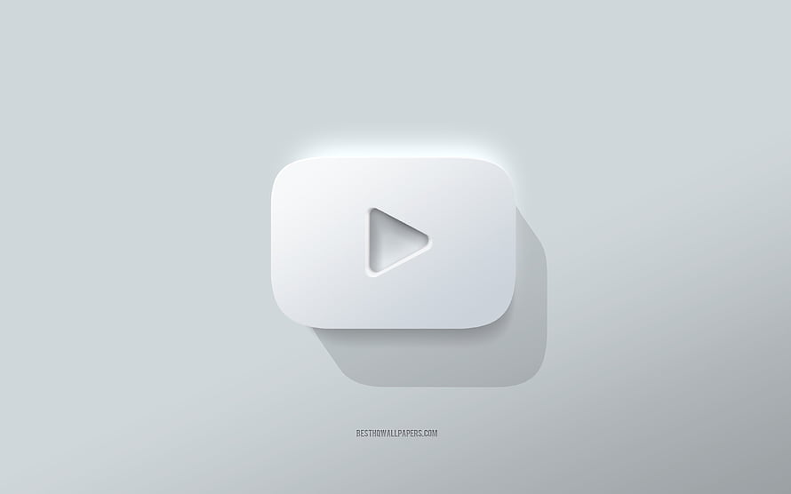 Minimalist 3D YouTube Play Button Icon on Soft White Background HD wallpaper