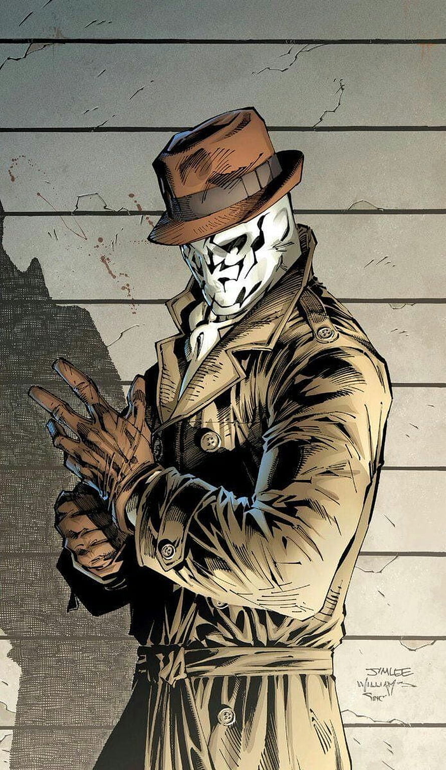 Rorschach in trench coat and fedora from Watchmen comic art HD phone wallpaper
