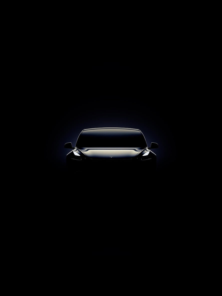 Tesla Model 3 Front Silhouette Dramatic Black Background Minimalist Automotive Portrait HD phone wallpaper