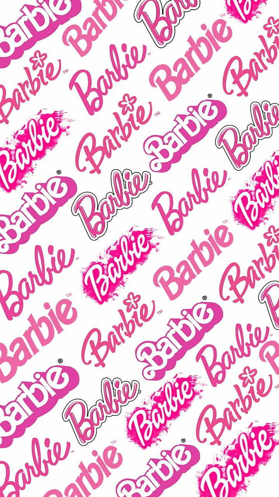 Barbie Logo Pattern Wallpaper in Pink and White with Multiple Script Variations and Brush Stroke Effects HD phone wallpaper