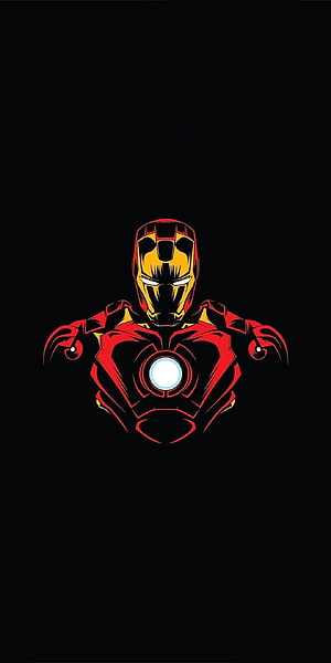 Minimalist Iron Man Bust Illustration with Glowing Arc Reactor on Black Background HD phone wallpaper
