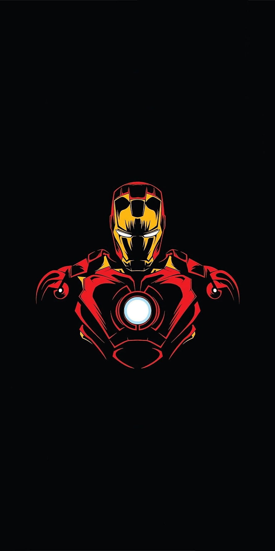 Minimalist Iron Man Bust Illustration with Glowing Arc Reactor on Black Background HD phone wallpaper